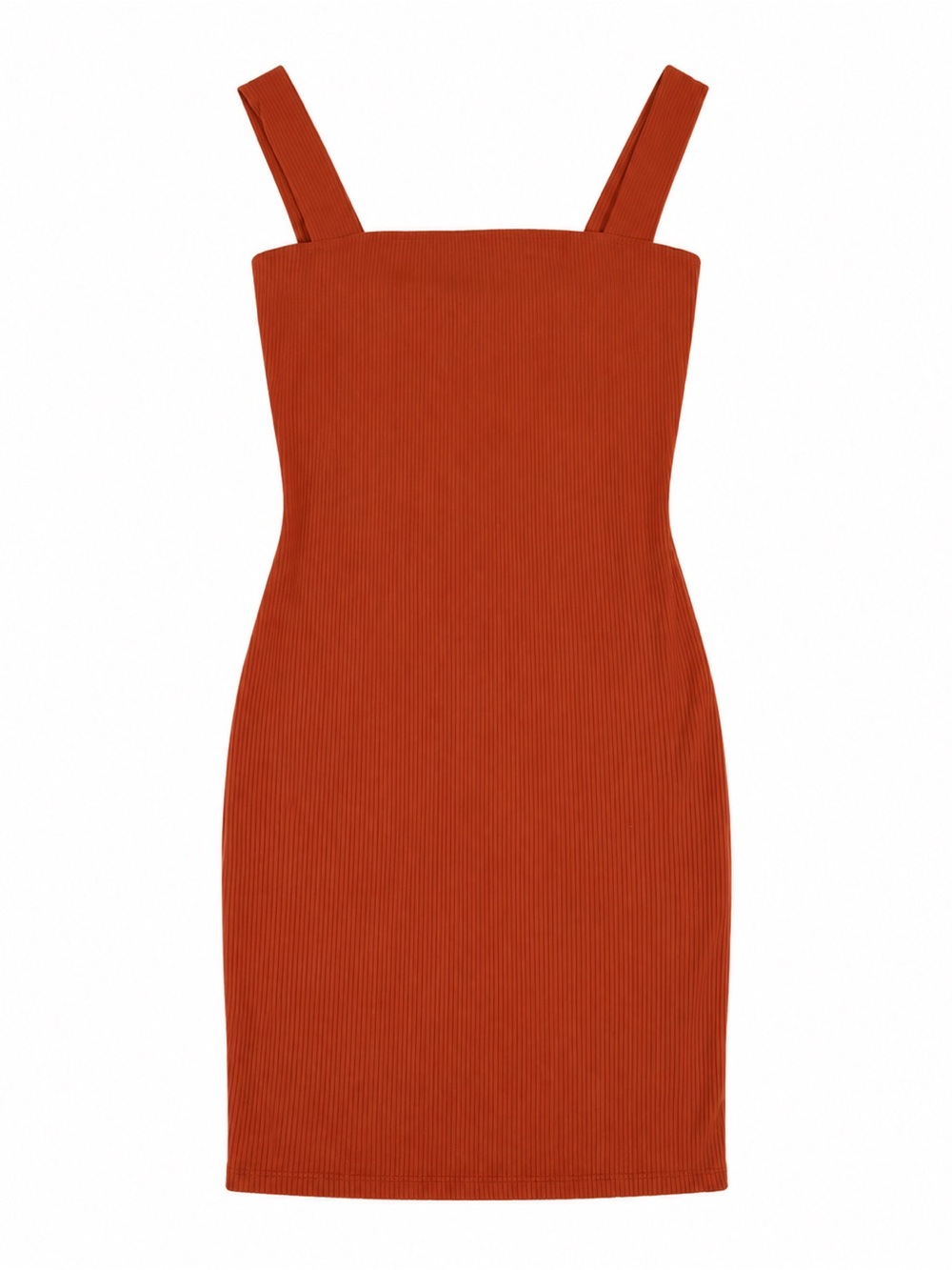 Liz & Sara Rust Ribbed Bodycon Mini Dress Size M Square Neck